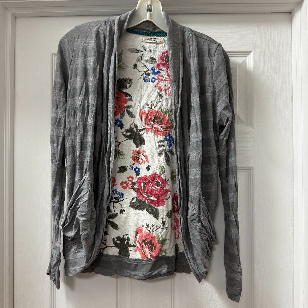 Scrapbook Originals Anthropologie open-front striped cardigan floral lining sz S